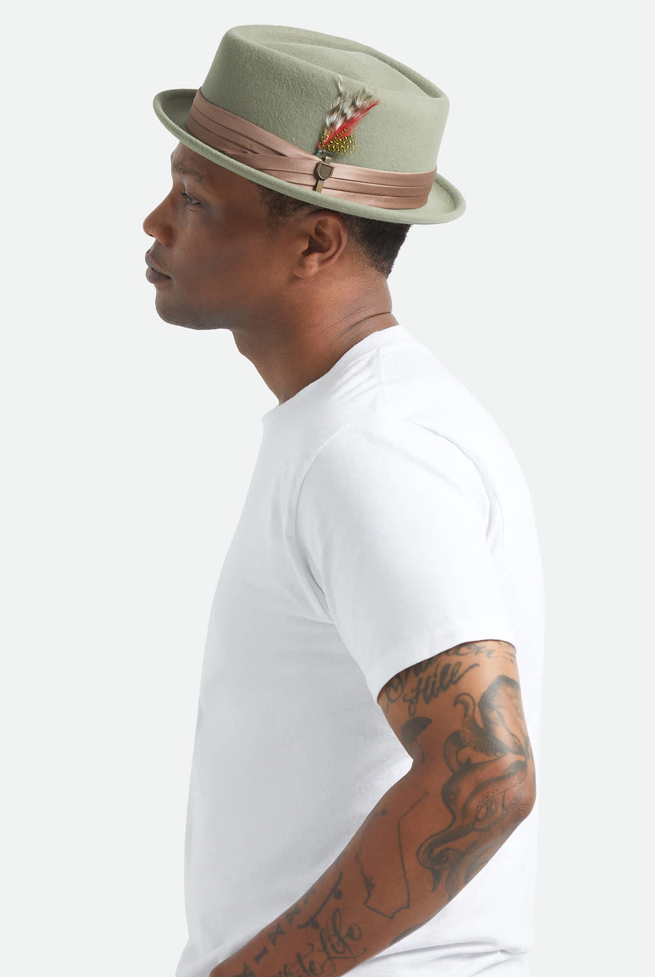 Unisex Stout Pork Pie in the color Olive Surplus/Bronze - Men's Side View