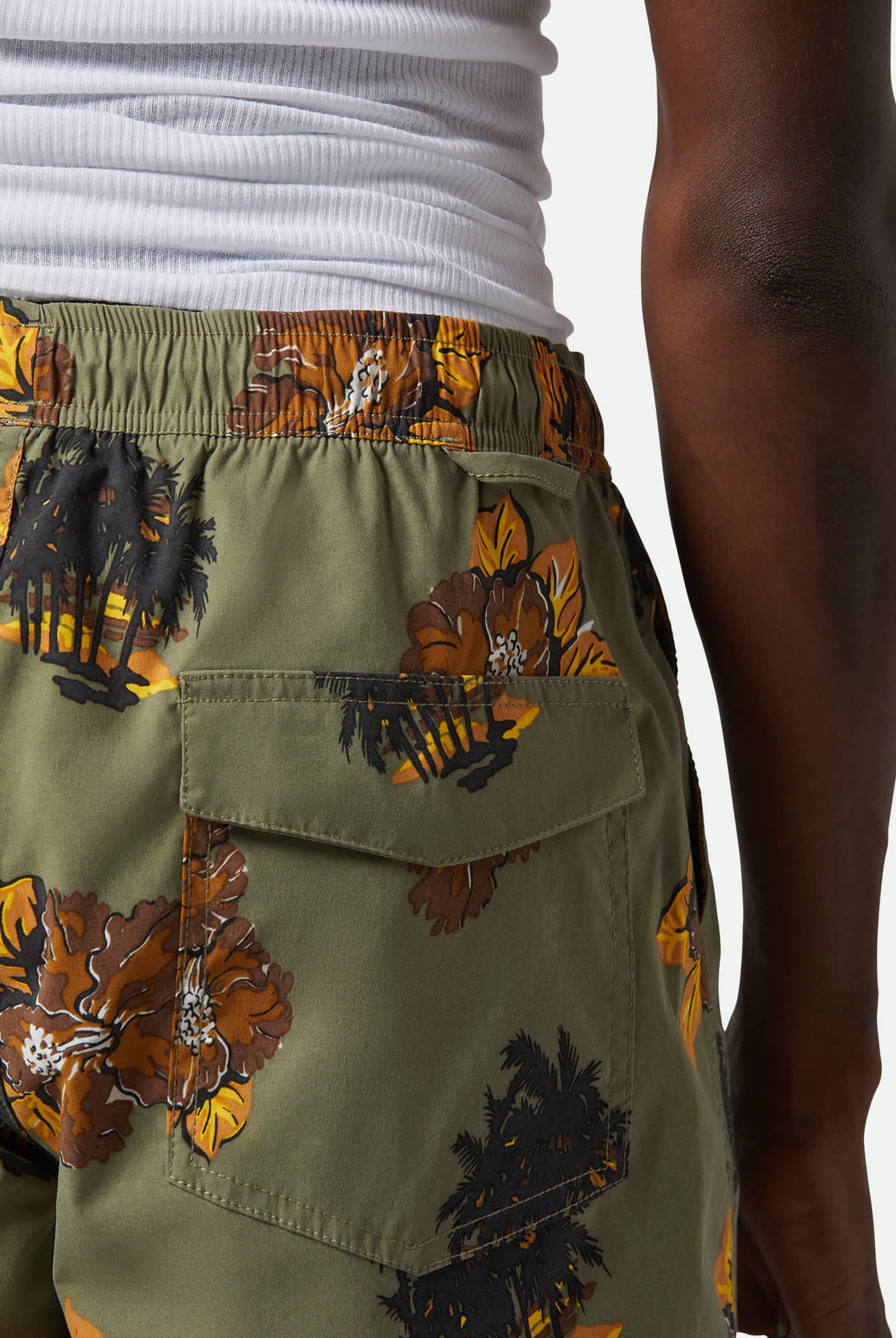 Men's Everyday Stretch Hybrid Short 7" in the color Olive Surplus Floral - Men's Back View