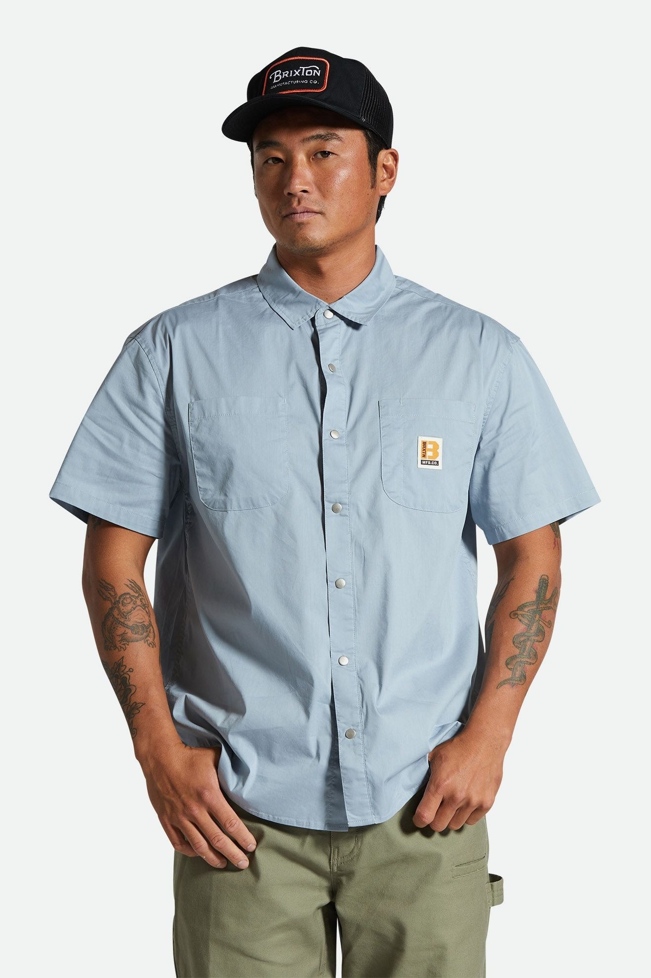Men's Fit, front | Builders Mechanic S/S Shirt - Dusty Blue