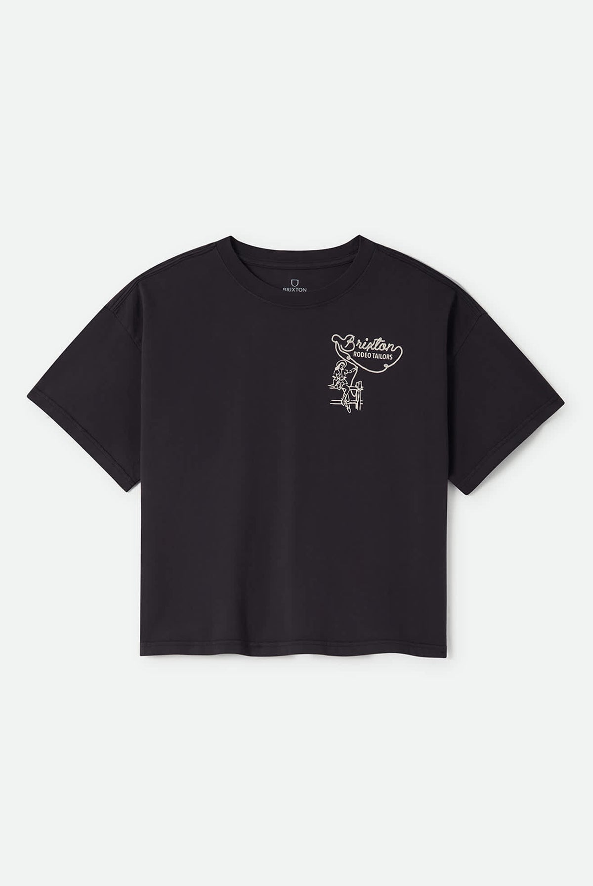 Women's Rodeo Trailors Boxy Crop T-Shirt in the color Black - Front Product Laydown Image