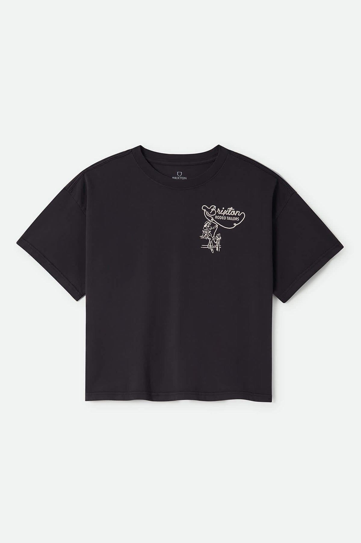 Women's Rodeo Trailors Boxy Crop T-Shirt in the color Black - Front Product Laydown Image