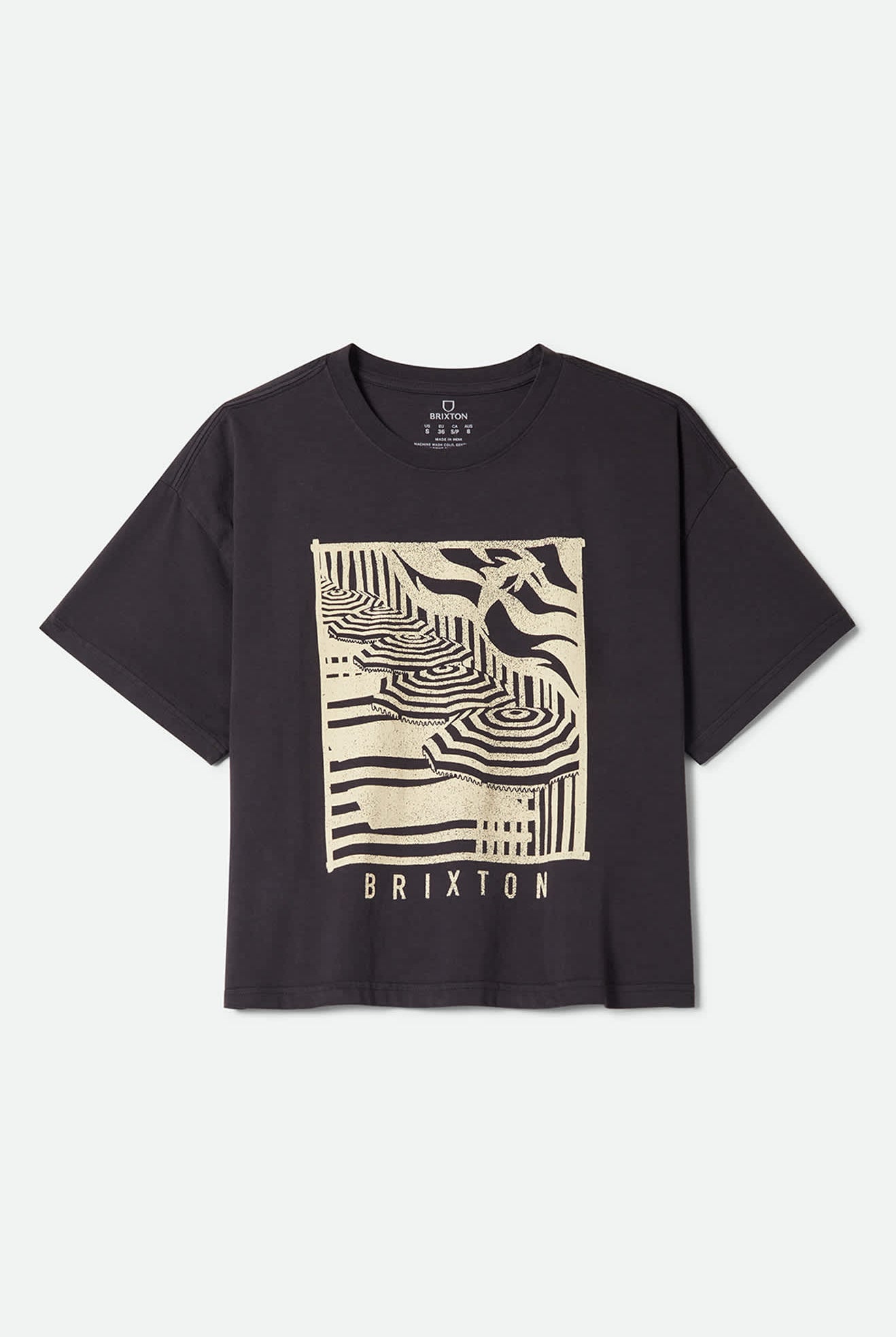 Women's Poolside Boxy Crew T-Shirt in the color Washed Black - Front Product Laydown Image
