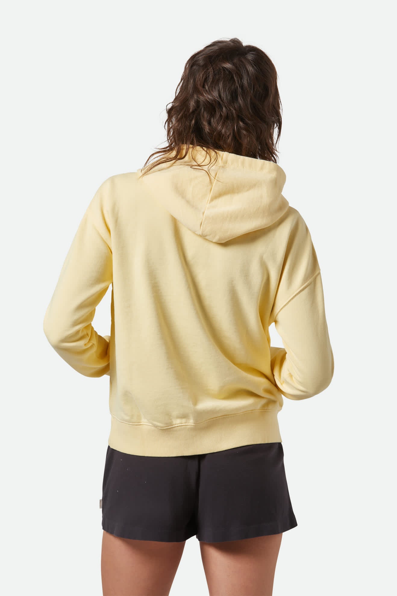 Women's Cross Loop French Terry Hoodie in the color Panna Cotta - Women's Back View