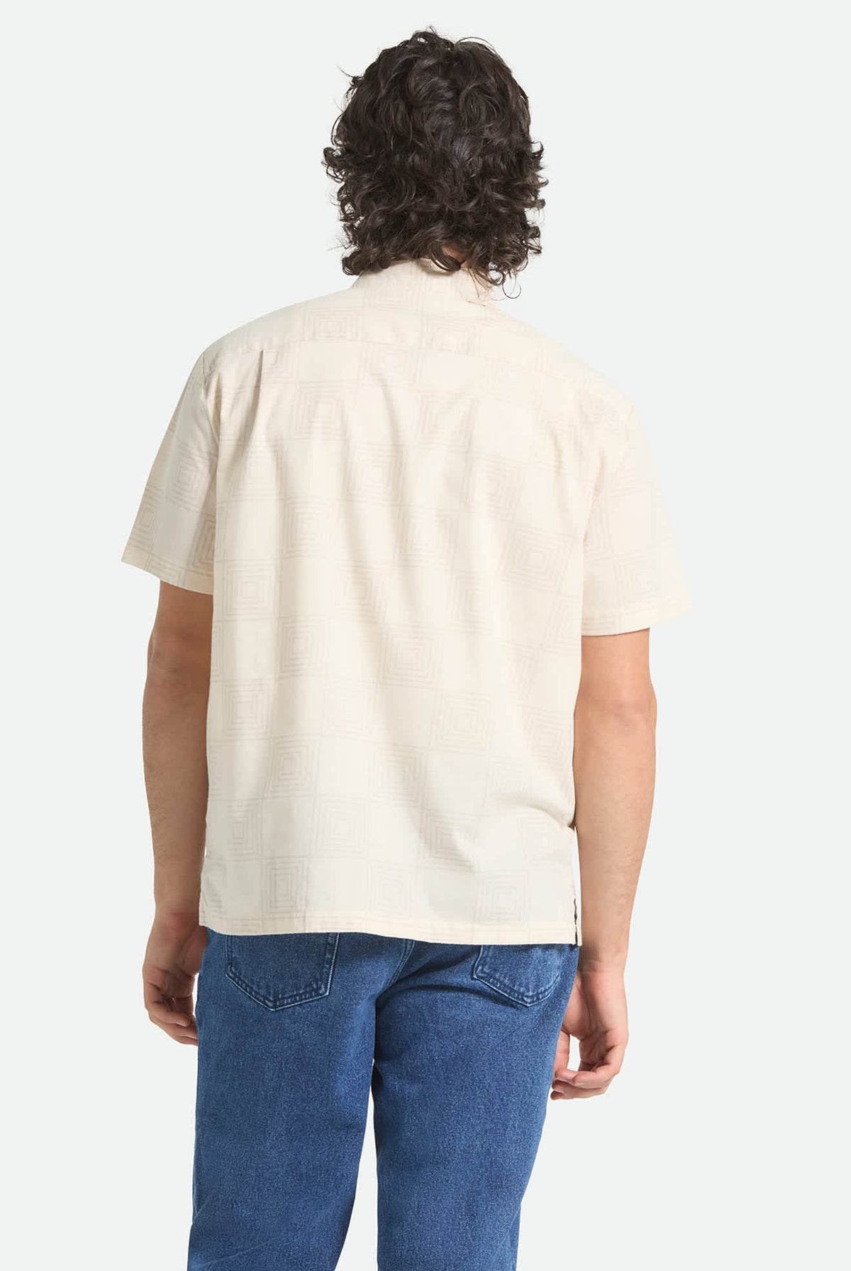 Men's Cru Print Short Sleeve Shirt in the color Whitecap/Geo Checker - Men's Back View