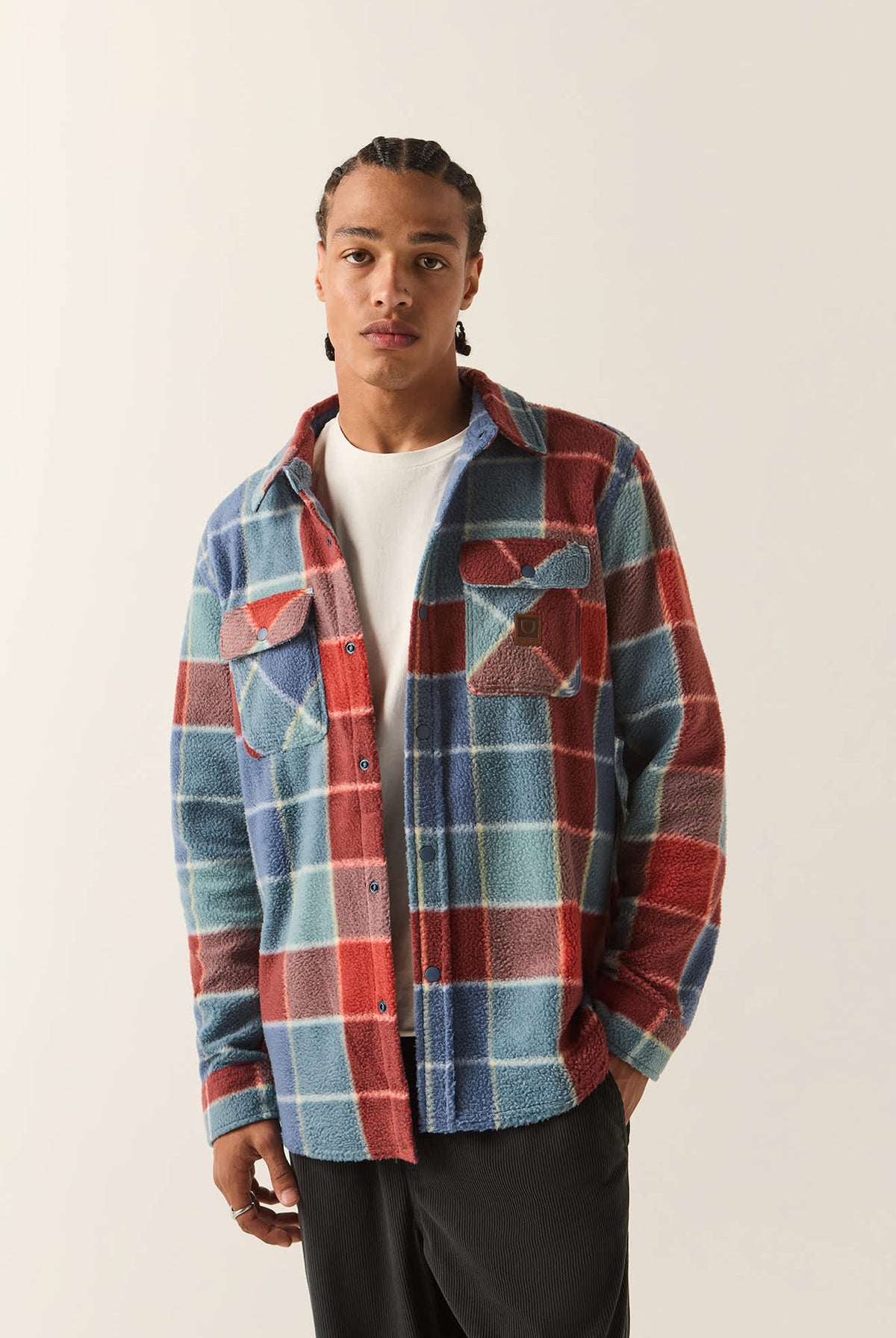 Men's Bowery Arctic Stretch Fleece in the color Blue/Red Plaid - Men's Front View