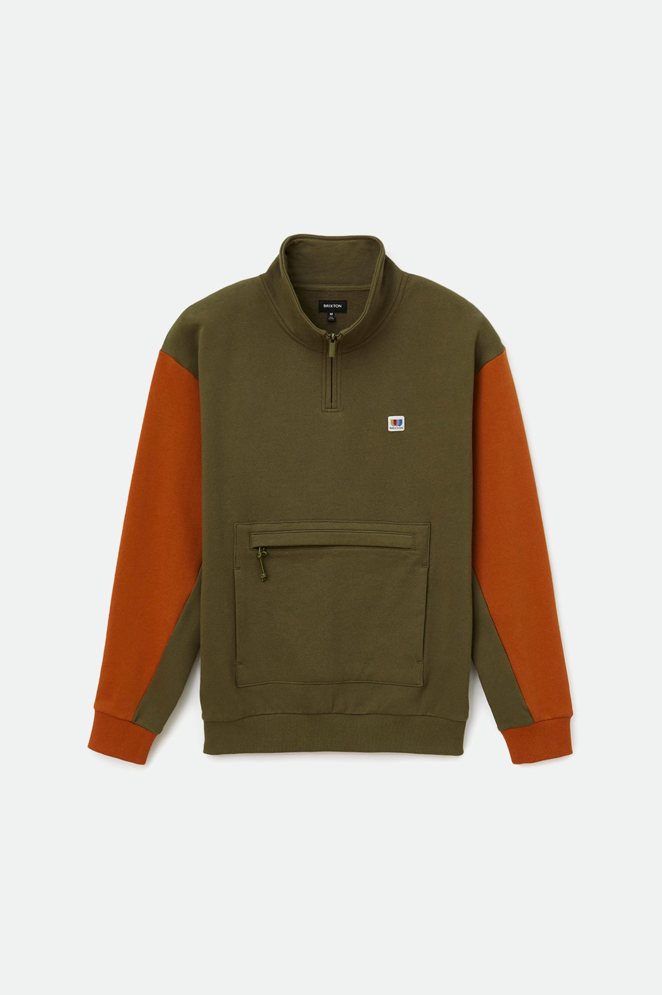 Men's Alton 1/4 Zip Mock Neck - Military Olive/Caramel - Front Side