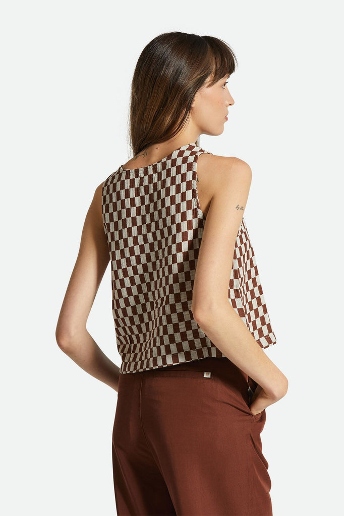 Women's Fit, Back View | Mykonos Small Check Tank - Sepia