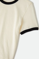 Women's Carefree Organic Garment Dye Ringer T-Shirt in the color Off White/Black - Additional Laydown image