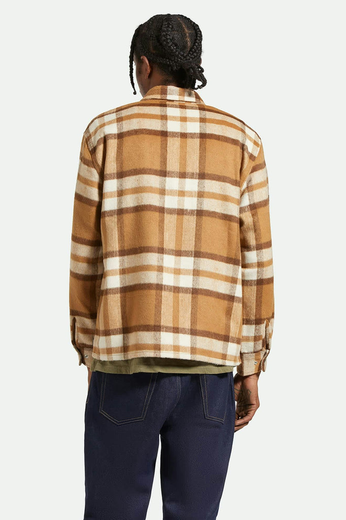 Men's Selden Soft Brushed L/S Flannel Overshirt in the color Tan/Bison - Men's Back View