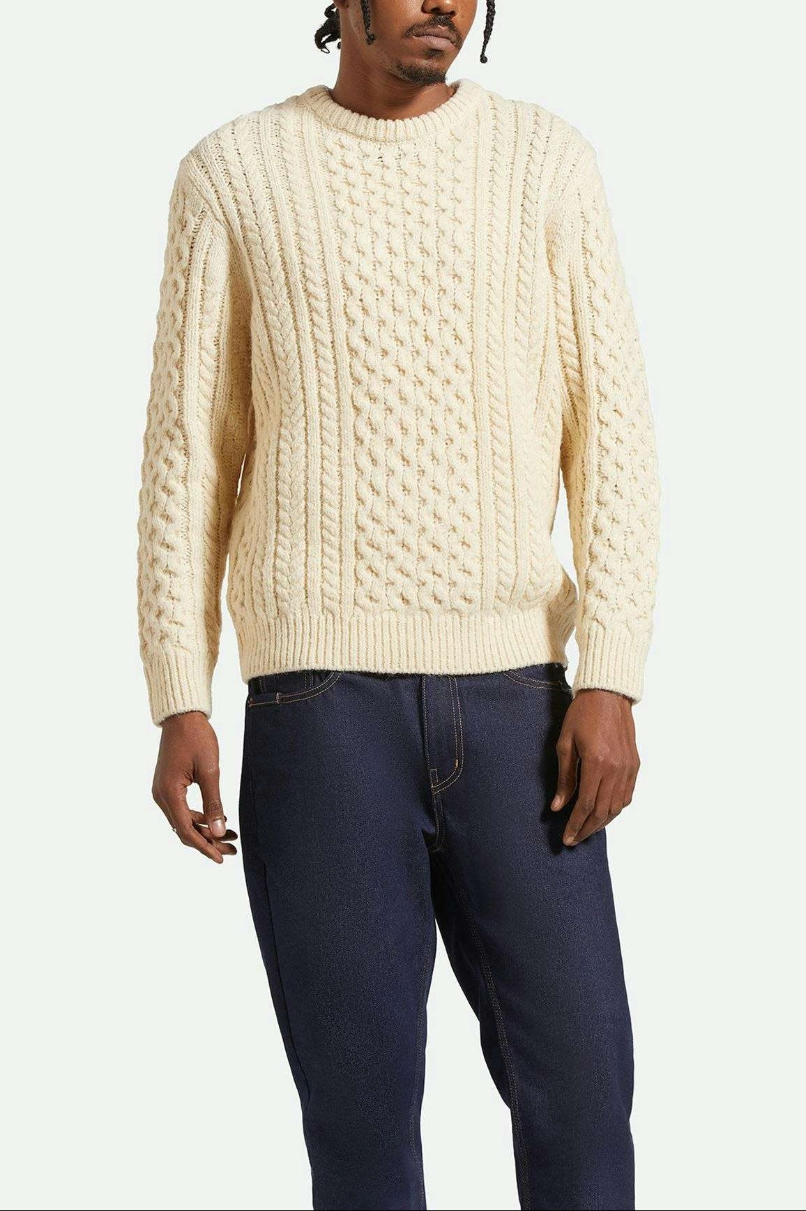 Men's Fit, front | Classic Fisherman Cable Knit Sweater - Oatmeal