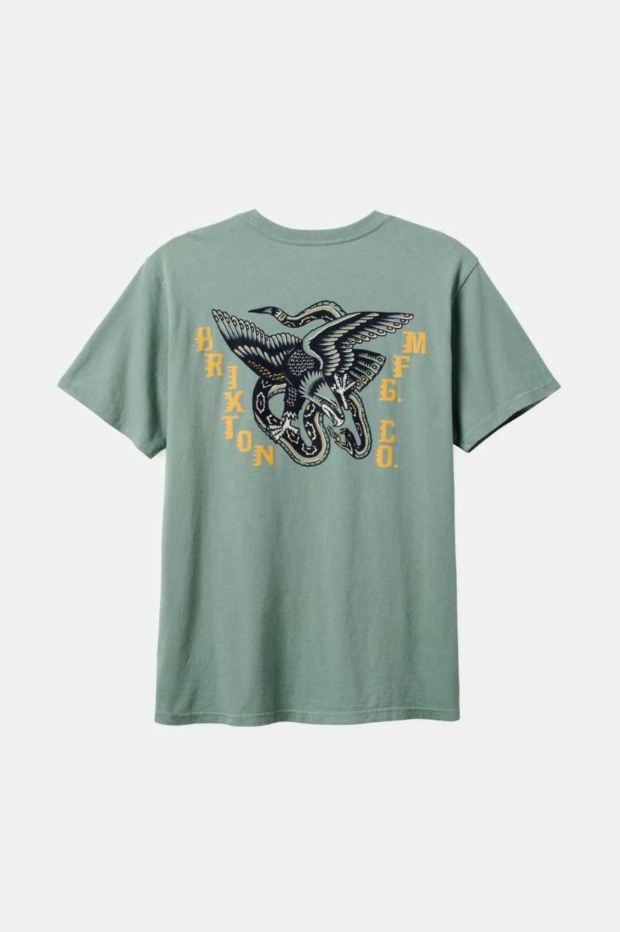 Brixton Men's Battle S/S Standard T-Shirt - Chinois Green Classic Wash | Back