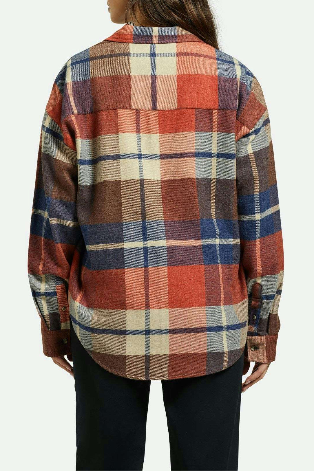 Women's Back Fit Image | Bowery Women's Classic L/S Flannel - Navy/Mars Red/Whitecap