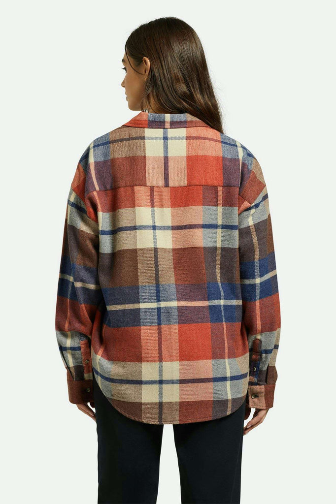 Women's Back Fit Image | Bowery Women's Classic L/S Flannel - Navy/Mars Red/Whitecap