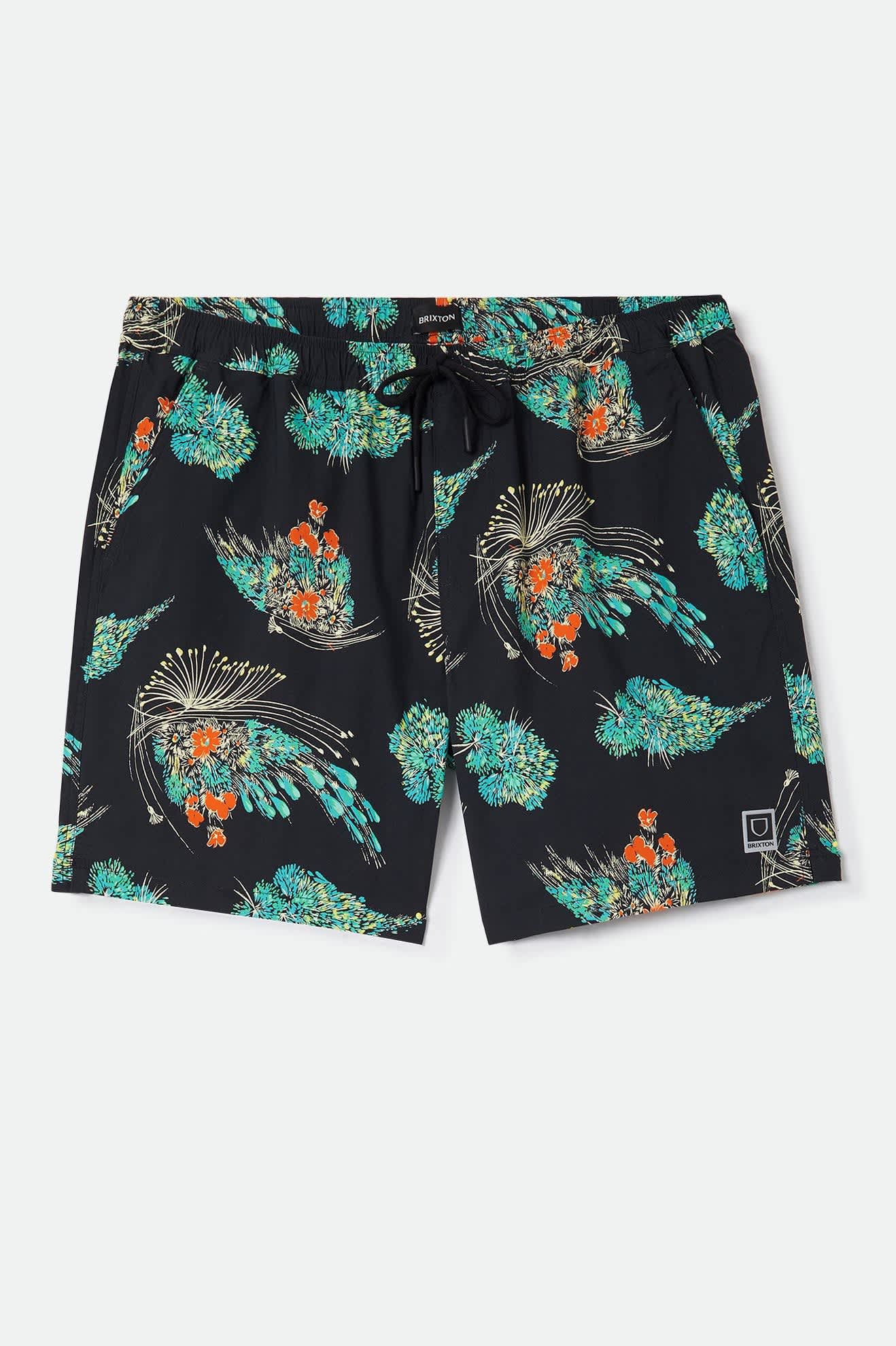 Men's Everyday Stretch Hybrid Short 7" in the color Black Floral - Front Product Laydown Image