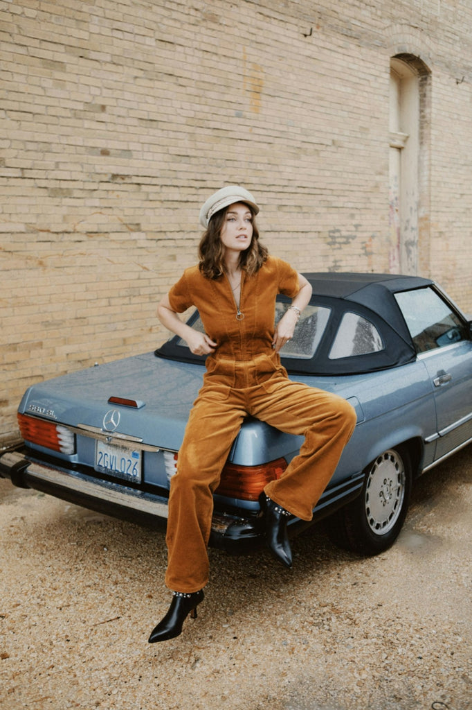 Brixton Utility Jumpsuit - Golden Brown Cord