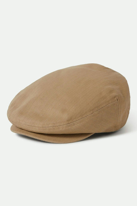 Unisex Hooligan Lightweight Flat Cap in the color Khaki/Sand Herringbone - Front Product View