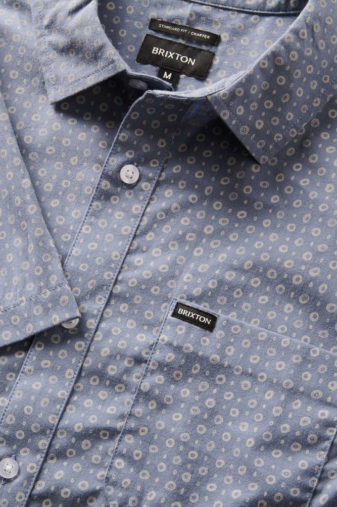 Extra Laydown Image 1 | Charter Print S/S Shirt - Flint Stone Blue Micro