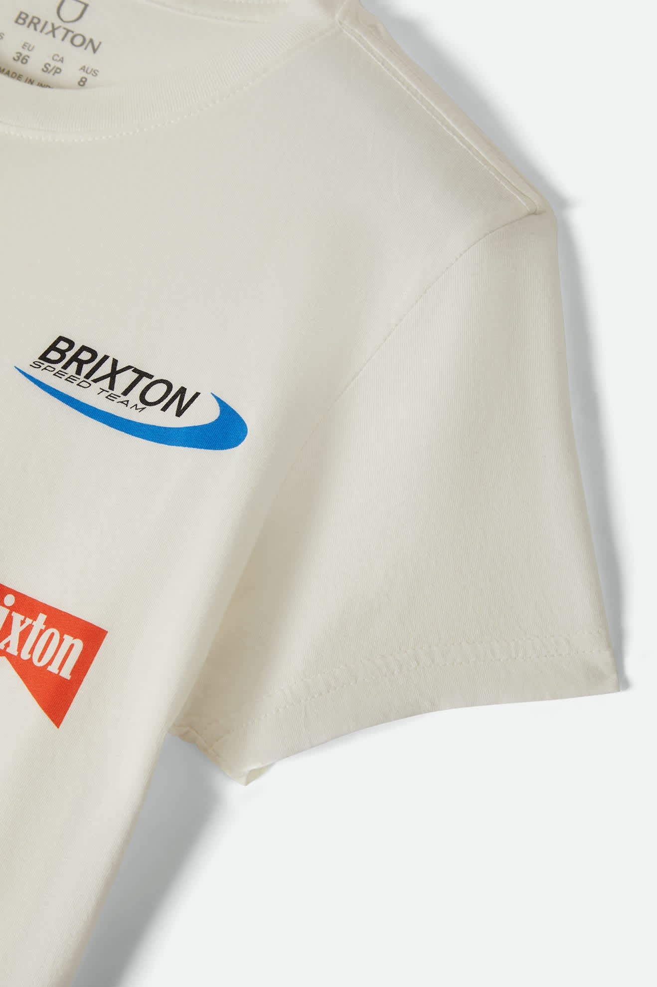 Women's Racing Patches Crew T-Shirt in the color Off White - Additional Laydown image