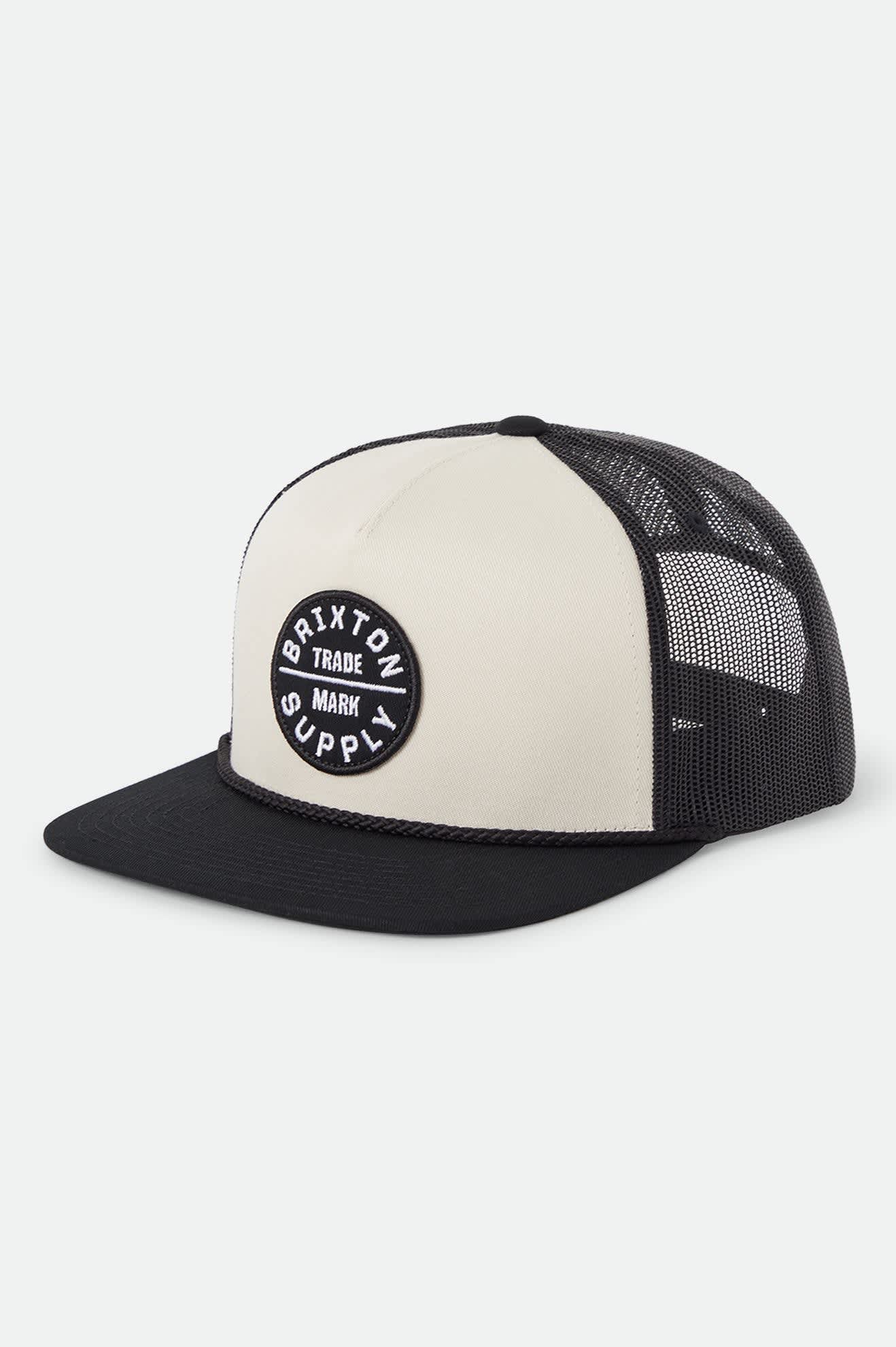 Unisex Oath Trucker Hat in the color Whitecap/Black - Front Product Laydown Image