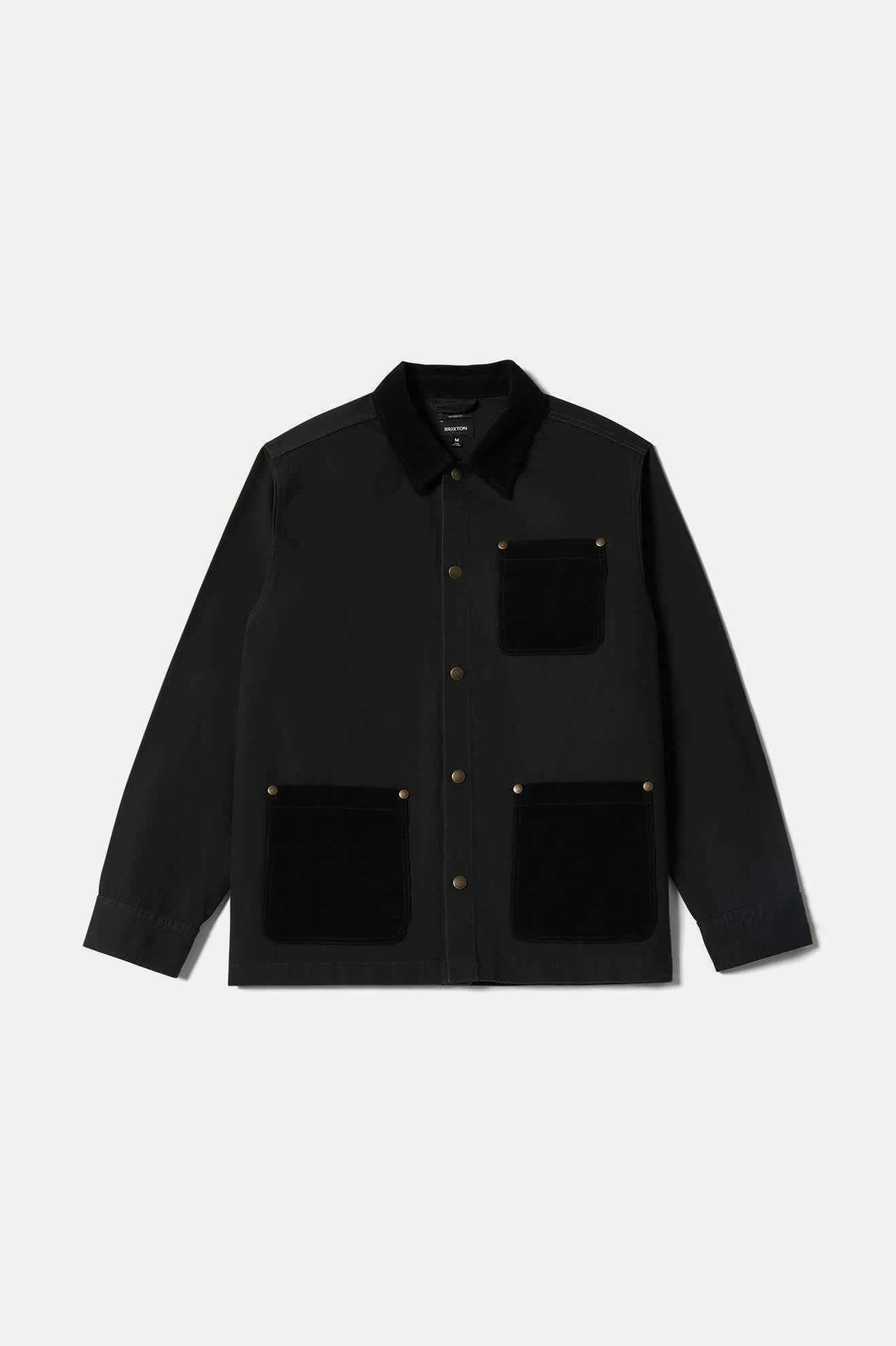 Men's Herringbone Lightweight Chore Coat in the color Black Herringbone - Front Product View