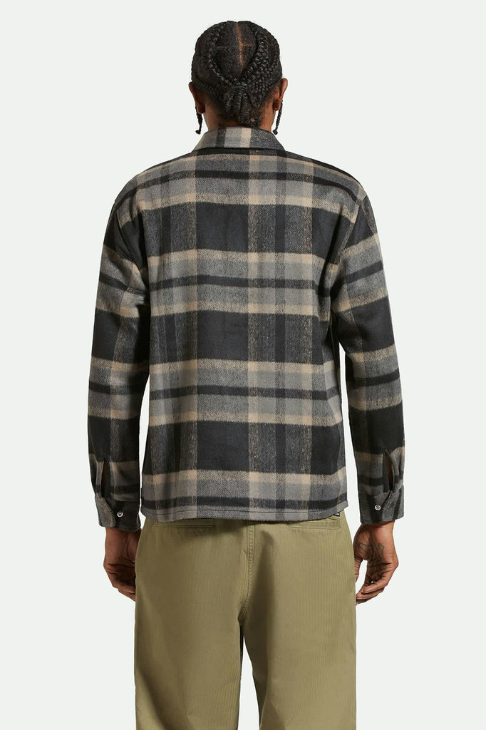 Men's Selden Soft Brushed L/S Flannel Overshirt in the color Black/Charcoal - Men's Back View