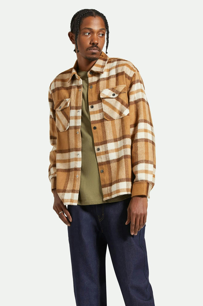 Men's Selden Soft Brushed L/S Flannel Overshirt in the color Tan/Bison - Men's Front View