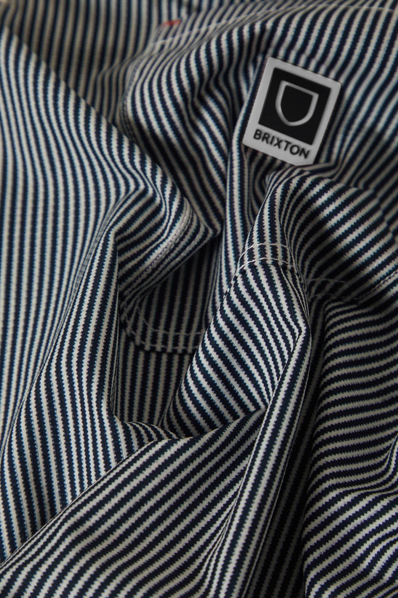 Men's Journey Lightweight 1/2 Zip Cropped Short Sleeve Shirt in the color Navy/White Stripe - Additional Laydown image