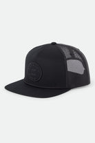 Unisex Oath Trucker Hat in the color Black/Black/Black - Front Product Laydown Image