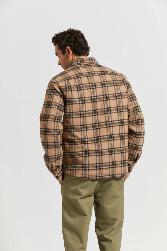 Men's Bowery Quilted L/S Flannel in the color Woodsmoke/Black - Men's Back View