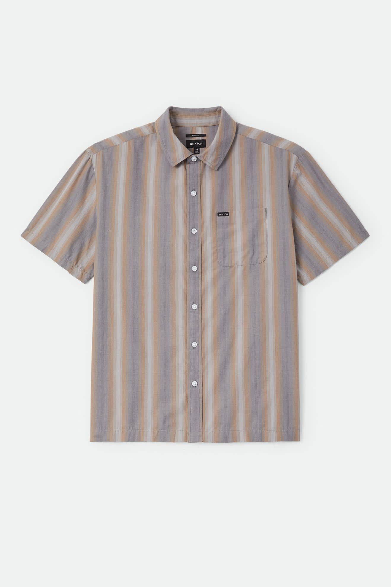 Men's Cru Shirt in the color Charcoal Shadow Stripe - Front Product Laydown Image