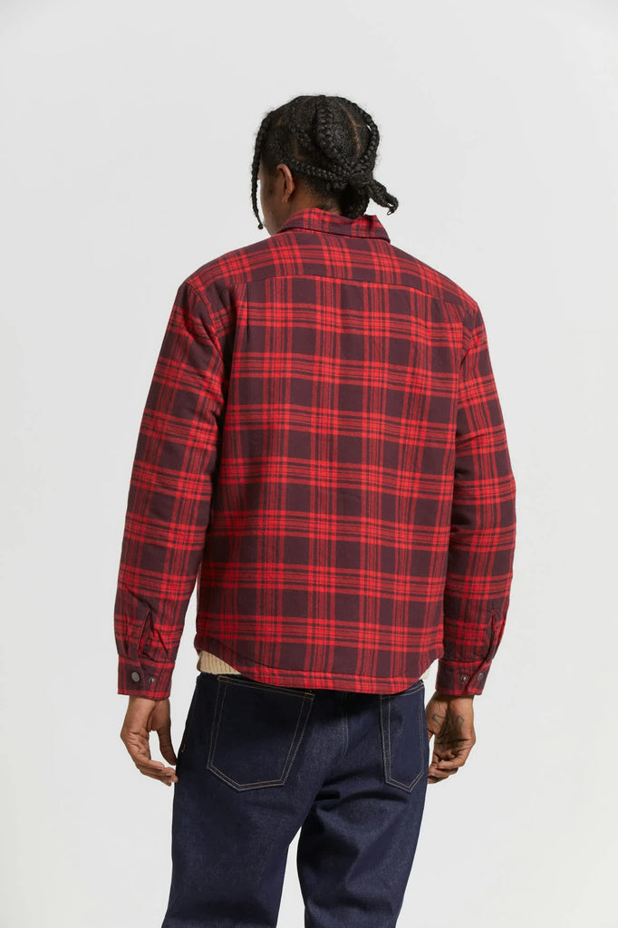 Men's Bowery Quilted L/S Flannel in the color Bright Red/Mahogany - Men's Back View