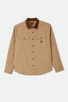 Men's Bowery Builders Ranch Performance Flannel in the color Khaki/Brown - Front Product Laydown Image
