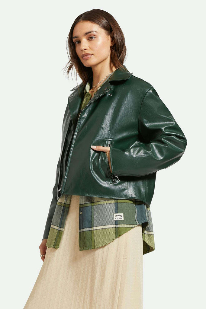 Women's Side Fit | The Moto Vegan Leather Jacket - Pine Needle