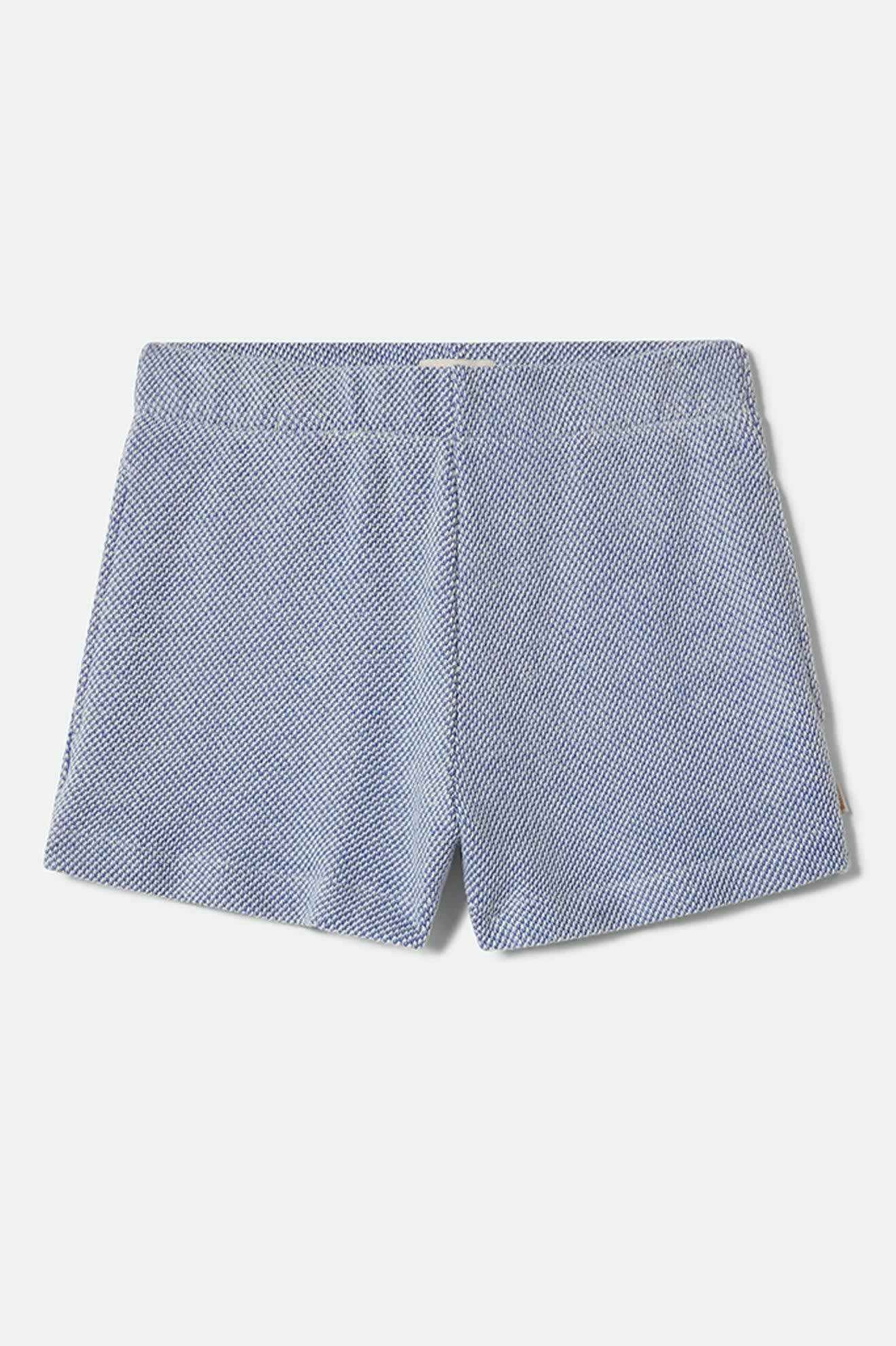 Women's The Weekend Cross Loop French Terry Lounge Short in the color Off White/Electric Indigo - Front Product View