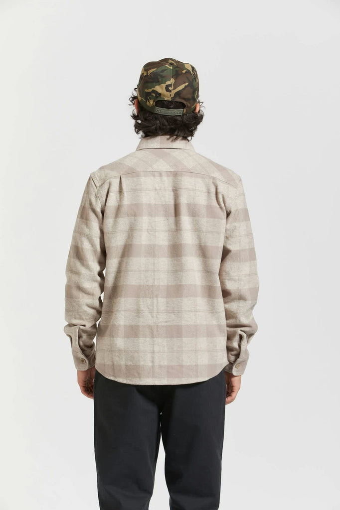 Men's Bowery Heavyweight L/S Flannel in the color Off White/Cinder Grey - Men's Back View