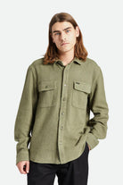 Men's Fit, Front View | Bowery Textured Loop Twill L/S Overshirt - Olive Surplus