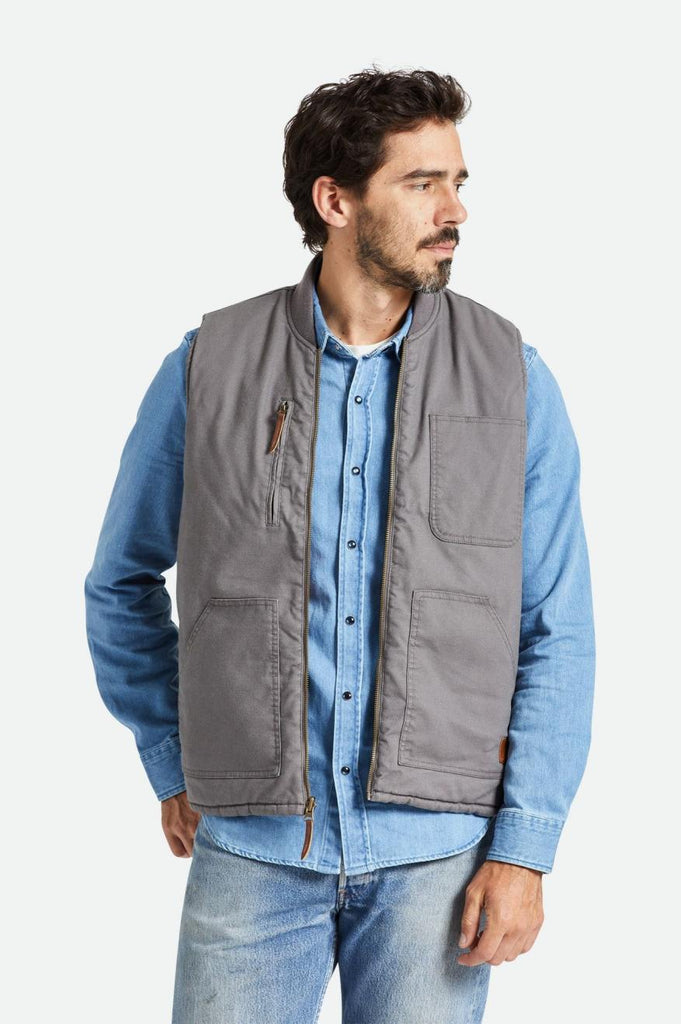 Men's Fit, Front View | Abraham Builders Reversible Vest - Charcoal/Black