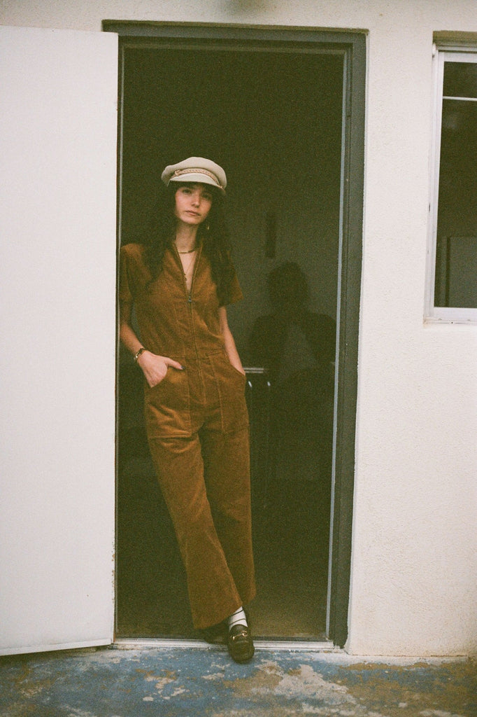 Brixton Utility Jumpsuit - Golden Brown Cord