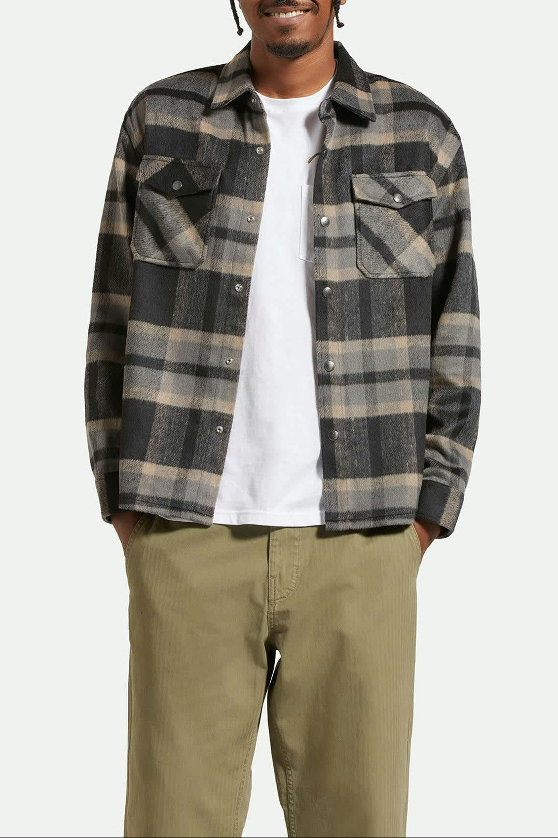 Men's Selden Soft Brushed L/S Flannel Overshirt in the color Black/Charcoal - Men's Front View