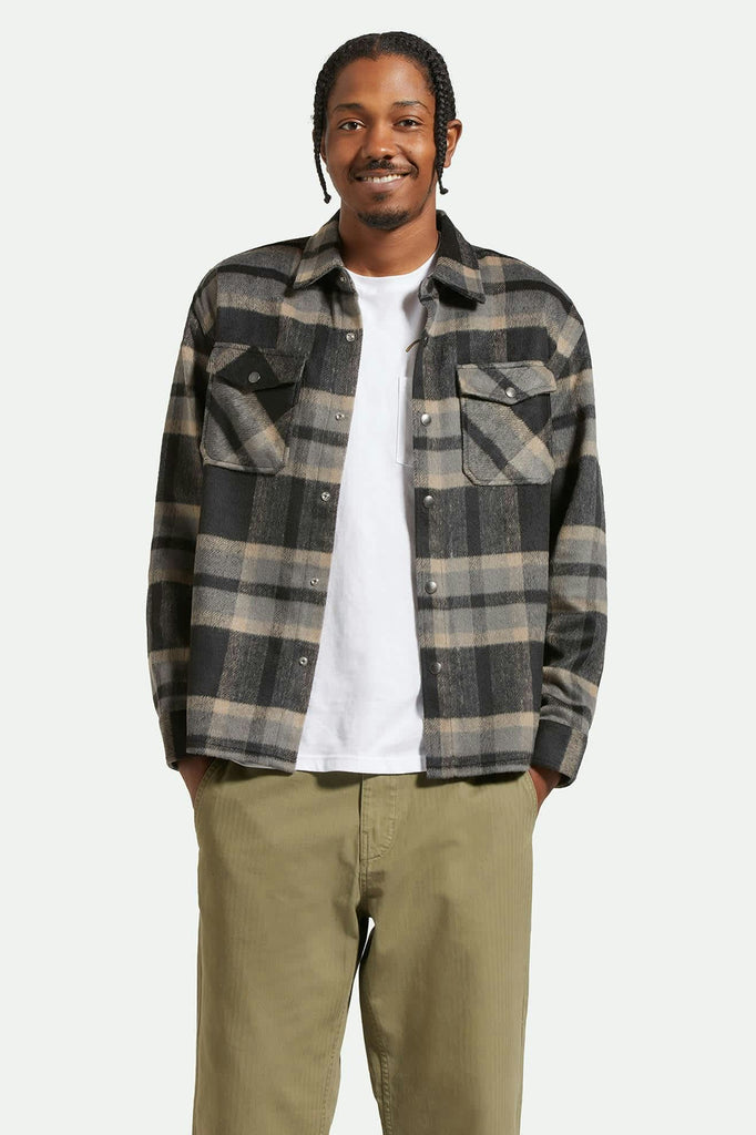 Men's Selden Soft Brushed L/S Flannel Overshirt in the color Black/Charcoal - Men's Front View