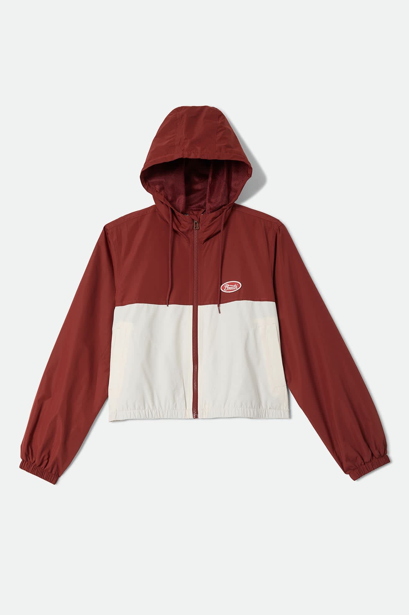 Women's Parsons Lightweight Hooded Windbreaker in the color Dark Brick/Whitecap - Front Product Laydown Image