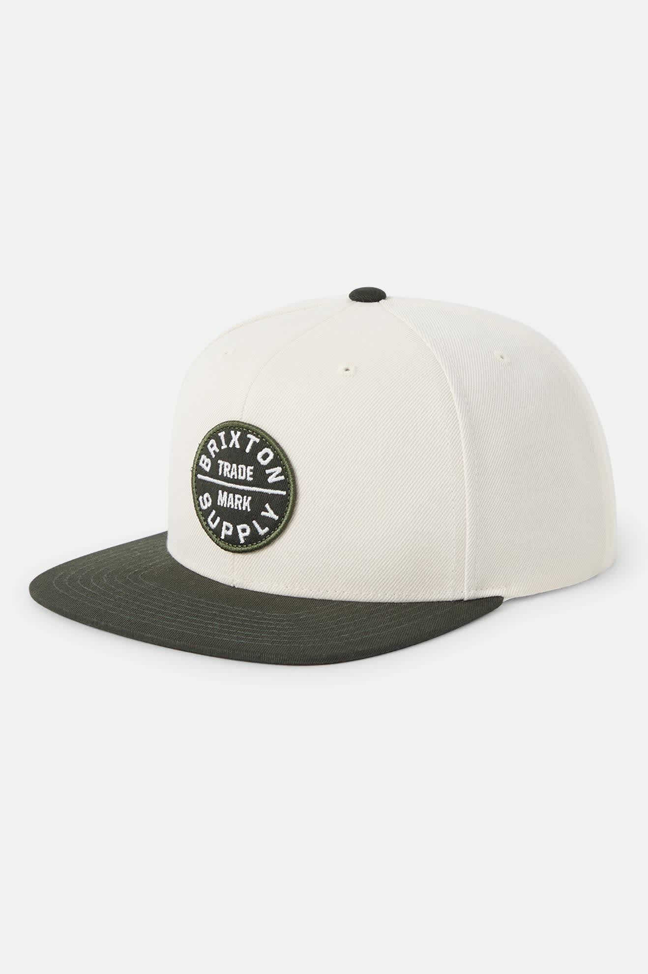 Unisex Oath III Snapback in the color Wax Paper/Dark Olive - Front Product Laydown Image