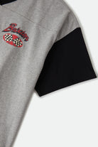 Women's Winners Circle Boxy Football T-Shirt in the color Heather Grey/Black - Additional Laydown image