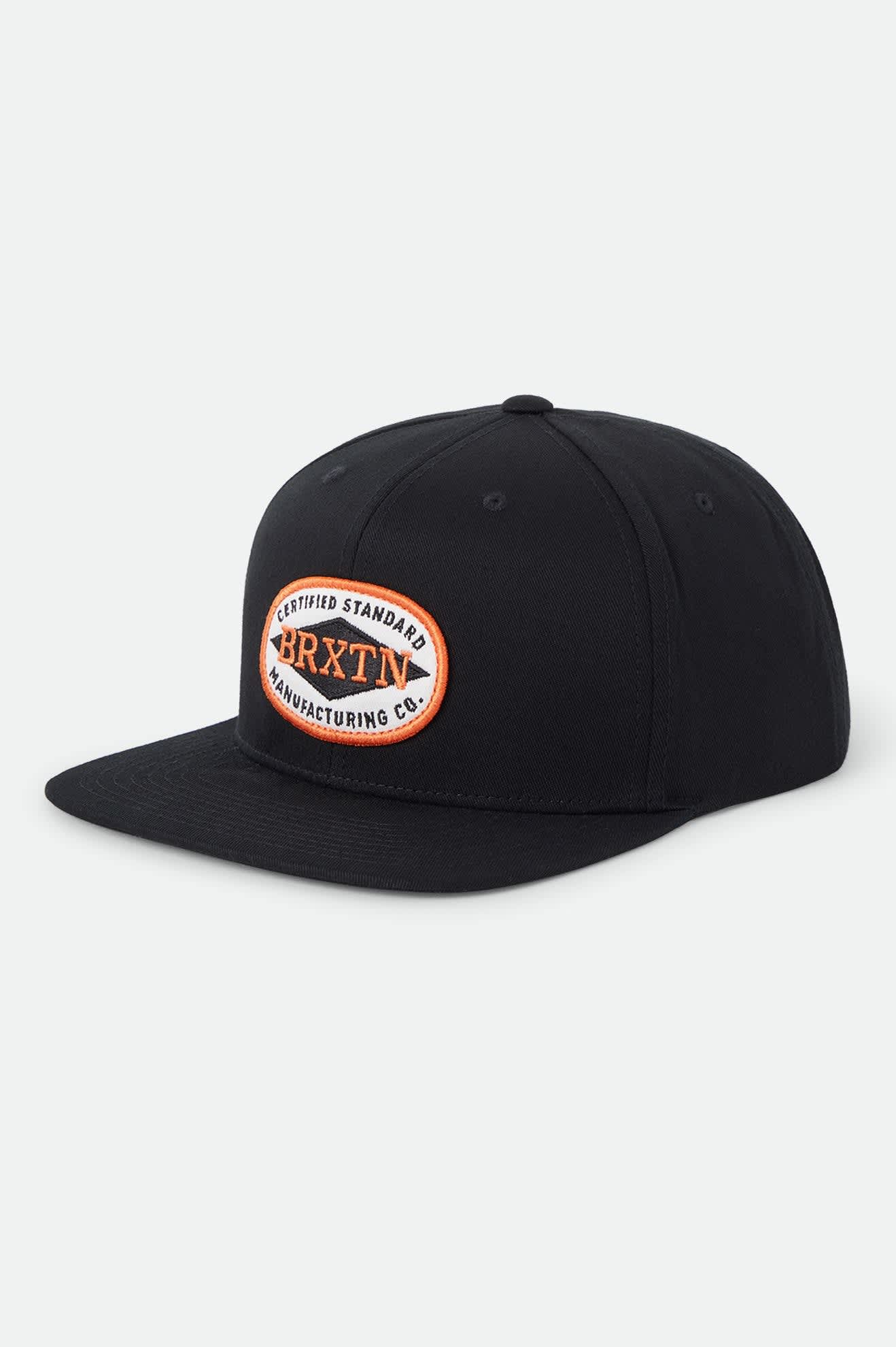 Unisex Meyers Snapback in the color Black - Front Product Laydown Image