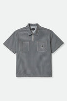 Men's Journey Lightweight 1/2 Zip Cropped Short Sleeve Shirt in the color Navy/White Stripe - Front Product View