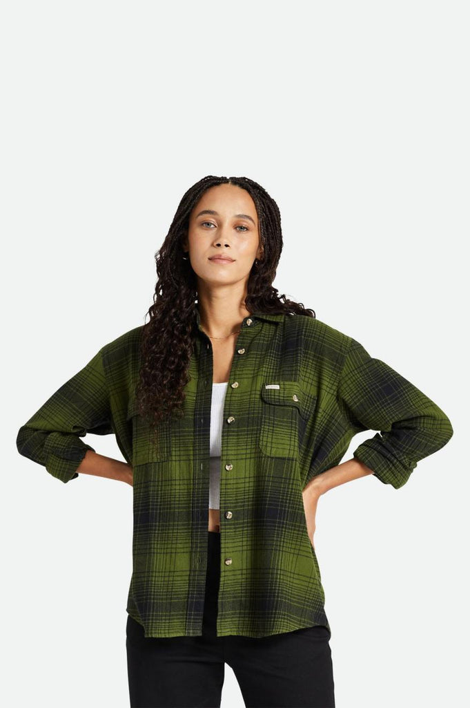 Women's Fit, Front View | Bowery Boyfriend L/S Flannel - Chive/Black