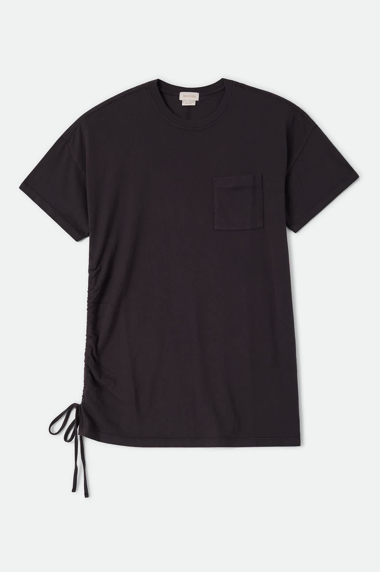 Women's Carefree Organic Garment Dye T-Shirt Dress in the color Black - Front Product Laydown Image