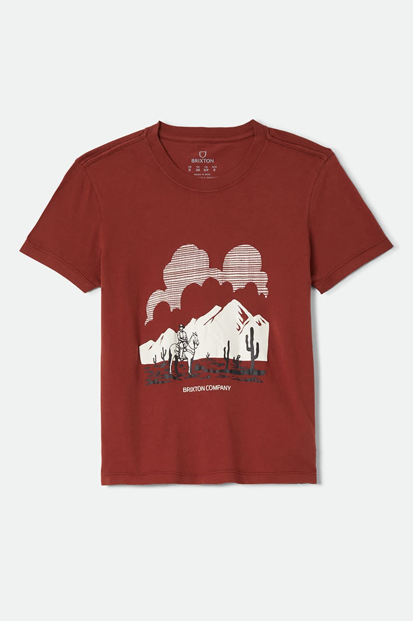 Women's Great Springs Slim Crew T-Shirt in the color Dark Brick - Front Product Laydown Image