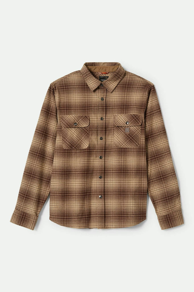 Men's Builders Bowery Stretch Water Resistant L/S Flannel in the color Pine Needle/Sunbaked - Front Product View