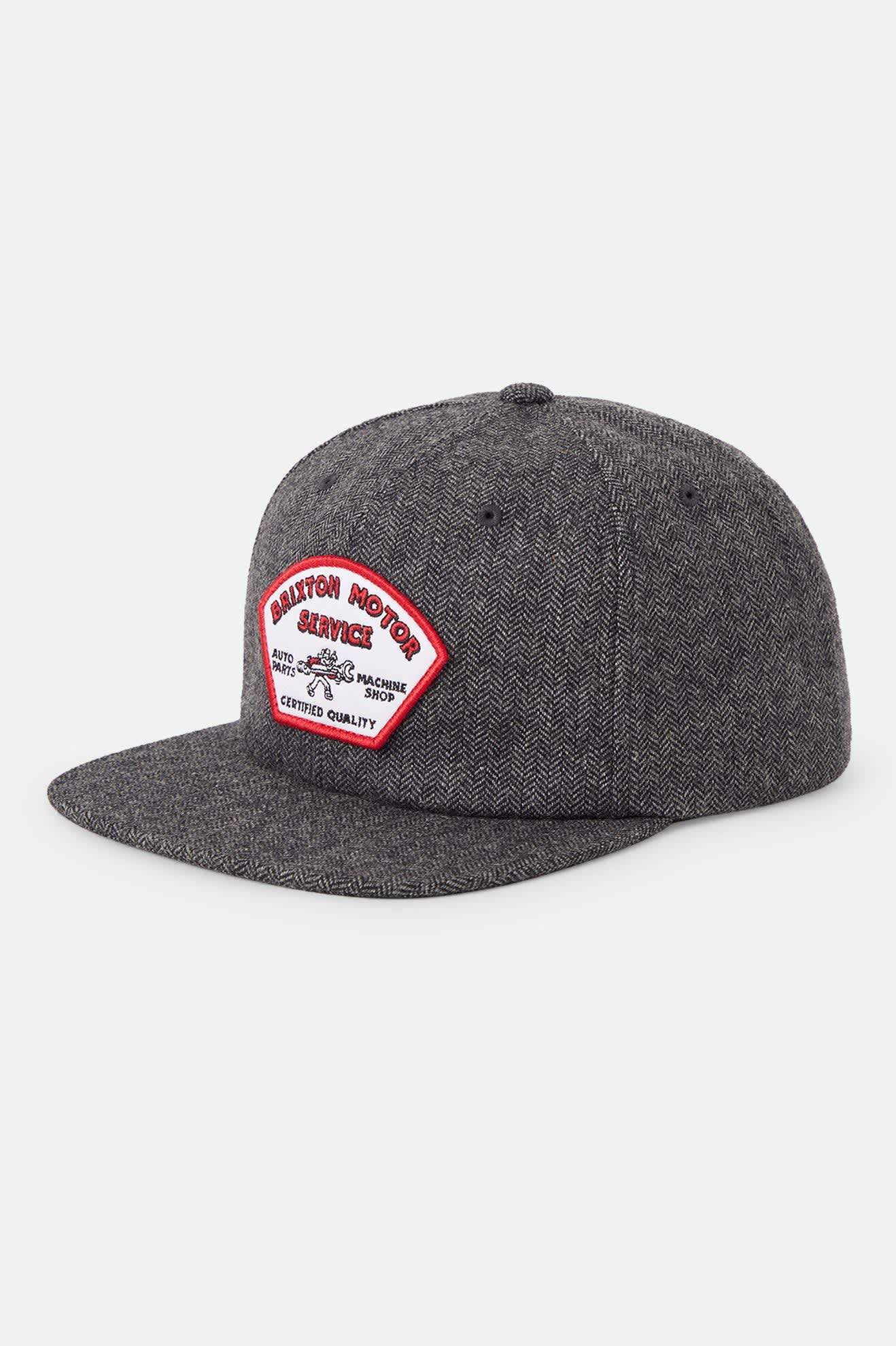 Men's Dyson Snapback in the color Black Herringbone - Front Product Laydown Image